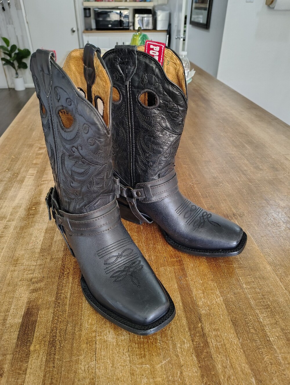 POTRERO Black Embroidered Leather Western Harness Cowboy Boots Size US 7/23 Mex